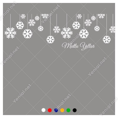 Yukarıdan Salınan Kar Taneleri Yılbaşı Vitrini 115x38cm Ev Vitrin Yılbaşı Stickerı