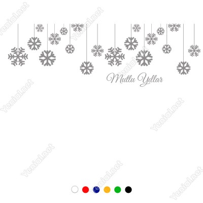 Yukarıdan Salınan Kar Taneleri Yılbaşı Vitrini 115x38cm Ev Vitrin Yılbaşı Stickerı