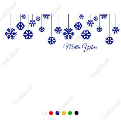 Yukarıdan Salınan Kar Taneleri Yılbaşı Vitrini 115x38cm Ev Vitrin Yılbaşı Stickerı