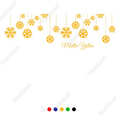 Yukarıdan Salınan Kar Taneleri Yılbaşı Vitrini 115x38cm Ev Vitrin Yılbaşı Stickerı