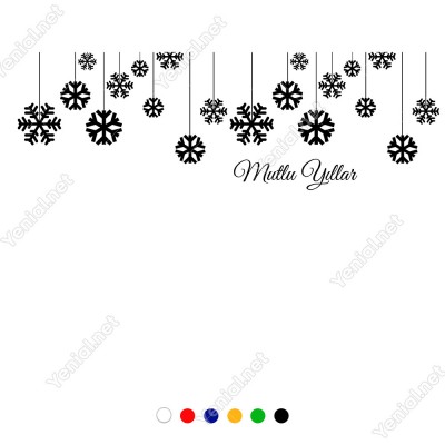 Yukarıdan Salınan Kar Taneleri Yılbaşı Vitrini 115x38cm Ev Vitrin Yılbaşı Stickerı