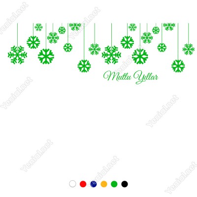 Yukarıdan Salınan Kar Taneleri Yılbaşı Vitrini 115x38cm Ev Vitrin Yılbaşı Stickerı