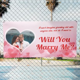 Fotoğraflı İngilizce Kapli Evlilik Teklifi Afişi Pankartı  Marry Me