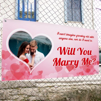 Fotoğraflı İngilizce Kapli Evlilik Teklifi Afişi Pankartı  Marry Me