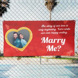 Fotoğraflı İngilizce Evlilik Teklifi Afişi Pankartı Marry Me