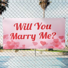 Evlilik Teklifi Will You Marry Me Pembe Kalpli Afiş Pankart