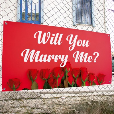 Will You Marry Me Evlilik Teklifi Afişi Pankartı Gül Desenli